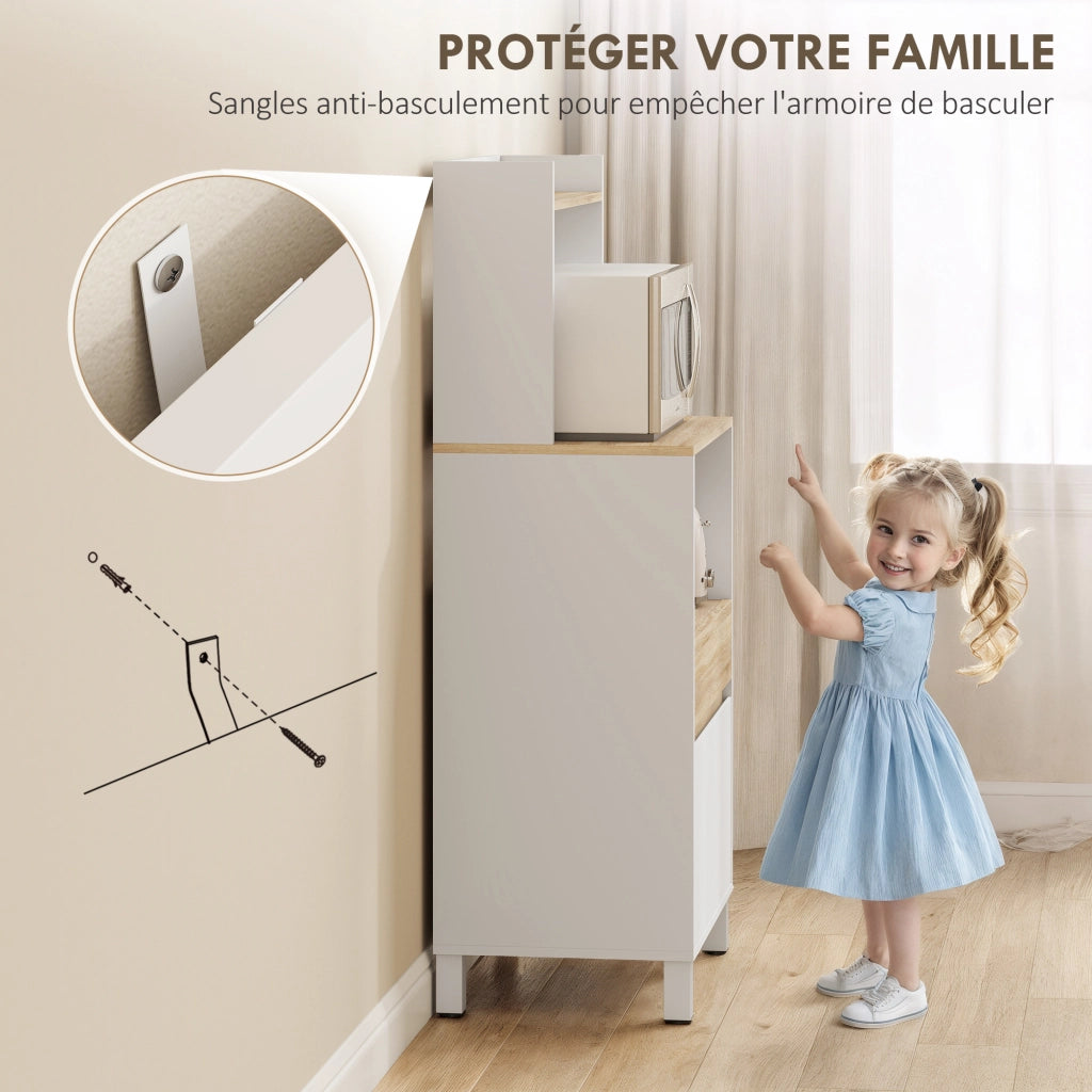 Buffet Cucina con Ante, Cassetto e Ripiano Superiore ¨C Zephmum ¨C Quercia e Bianco 60x40x131 cm