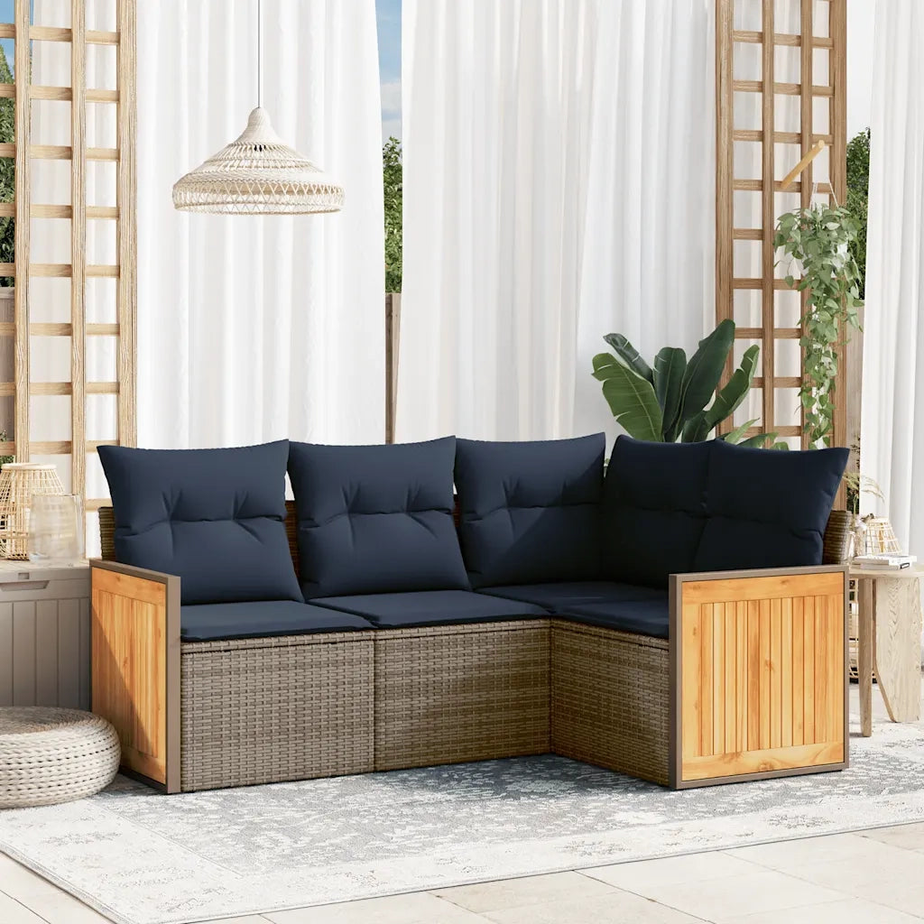 Set Divani da Giardino 4 pz con Cuscini Grigio in Polyrattan 3227615