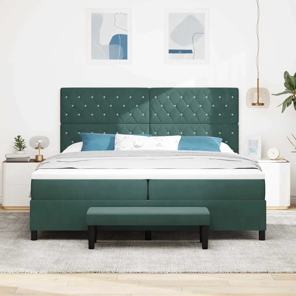 Letto a molle con materasso Verde scuro 200 x 200 cm Velluto
