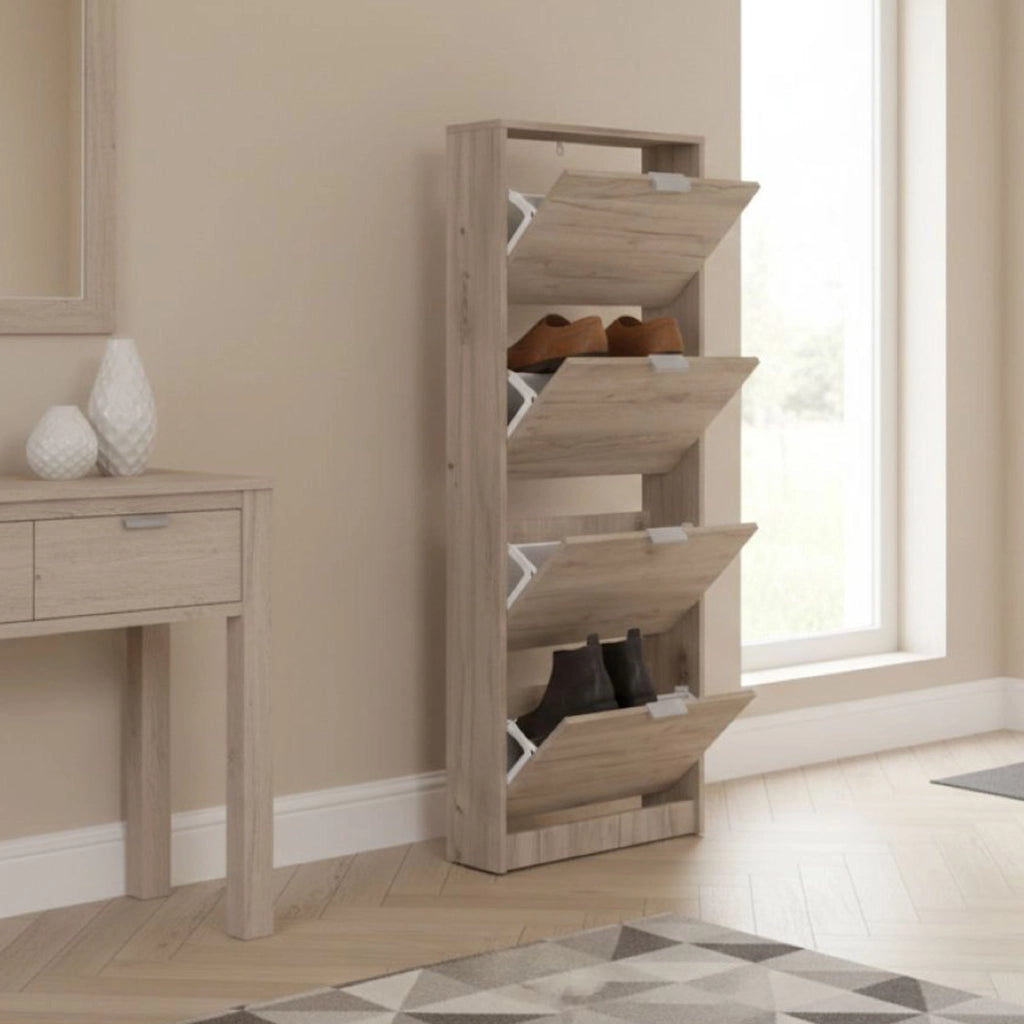 Mobile Portascarpe Pesche, Scarpiera un Ripiano, 58x18x155.5h cm Marrone Rovere Scuro