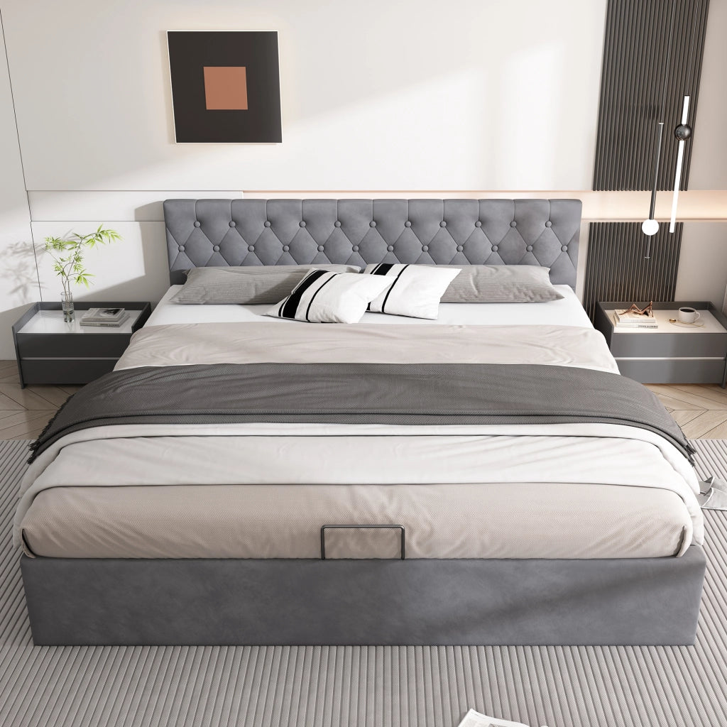 letto in velluto grigio 180 x 200 cm