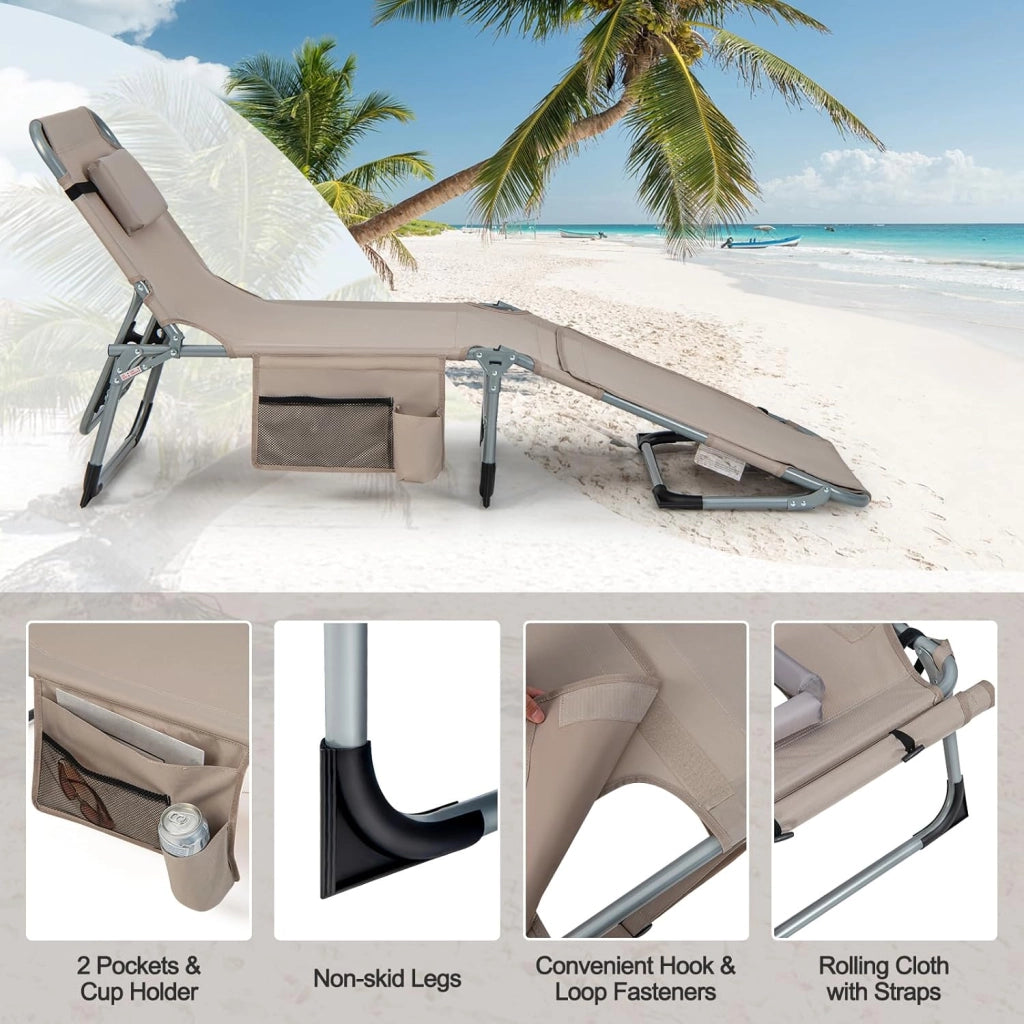 Set da 2 Sedie a Sdraio Pieghevoli, Lettino Prendisole Con Fori per Viso e Braccia, Cuscino,194 x 60 x 36 cm，per Terrazzo Piscina Giardino，Portata 180 kg，4 Colori