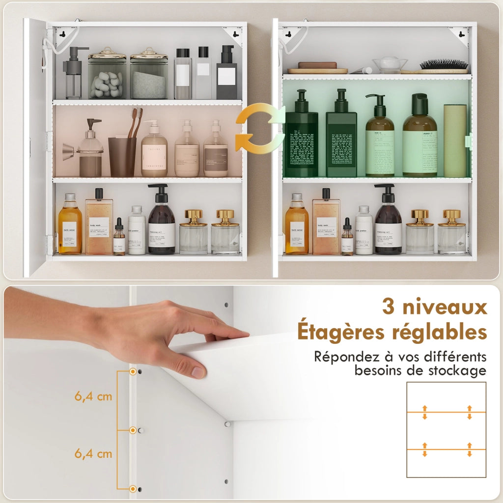Armadietto Specchio Bagno LED Antifog ¨C Zephmum ¨C Bianco 50x15x60 cm