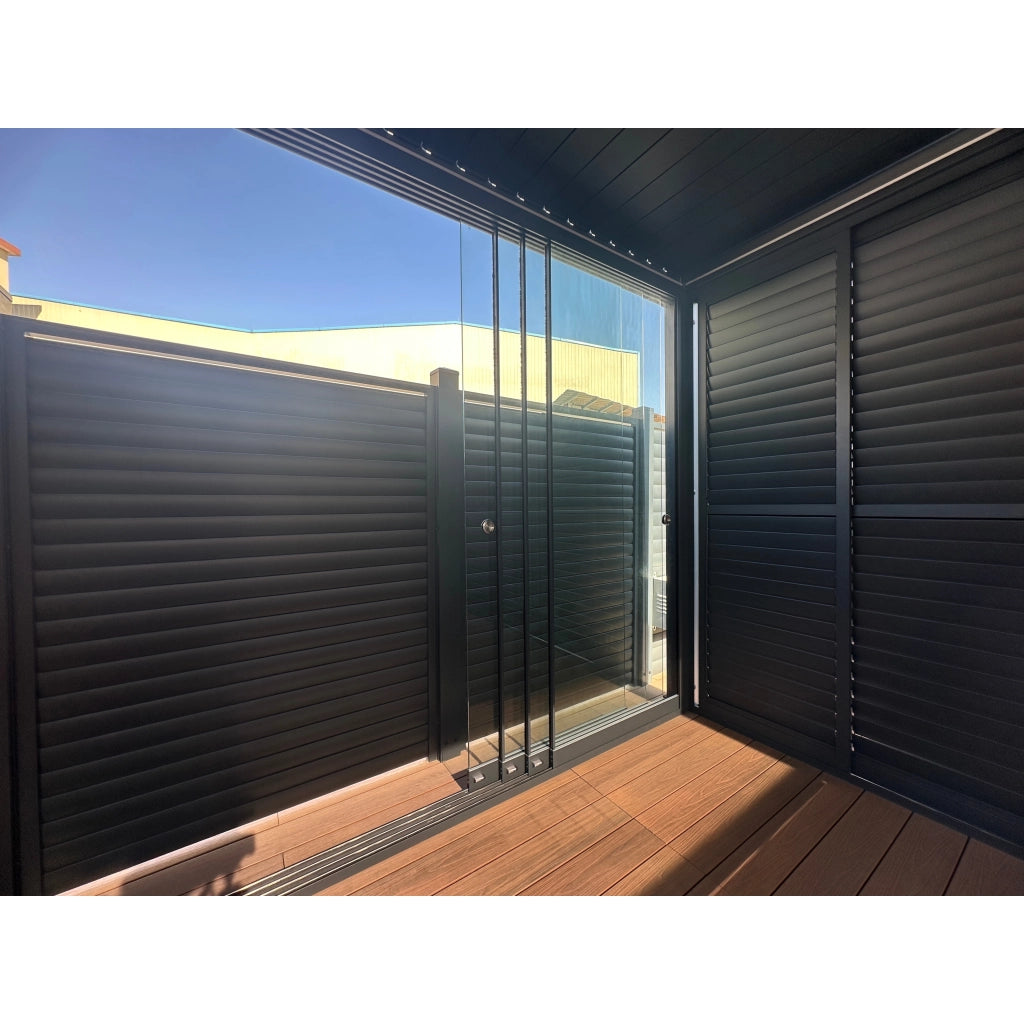 KIT VETRO 10MM 369XH235CM PROFILI GRIGIO RAL 7016 PER PERGOLA BIOCLIMATICA