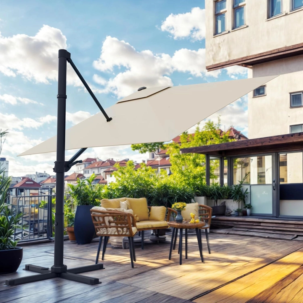 Ombrellone da Giardino Grande 330 cm, Ombrellone da Spiaggia e Giardino con Struttura Rinforzata, Manovella a 360°, Copertura Antivento 7x, Protezione UV 30+