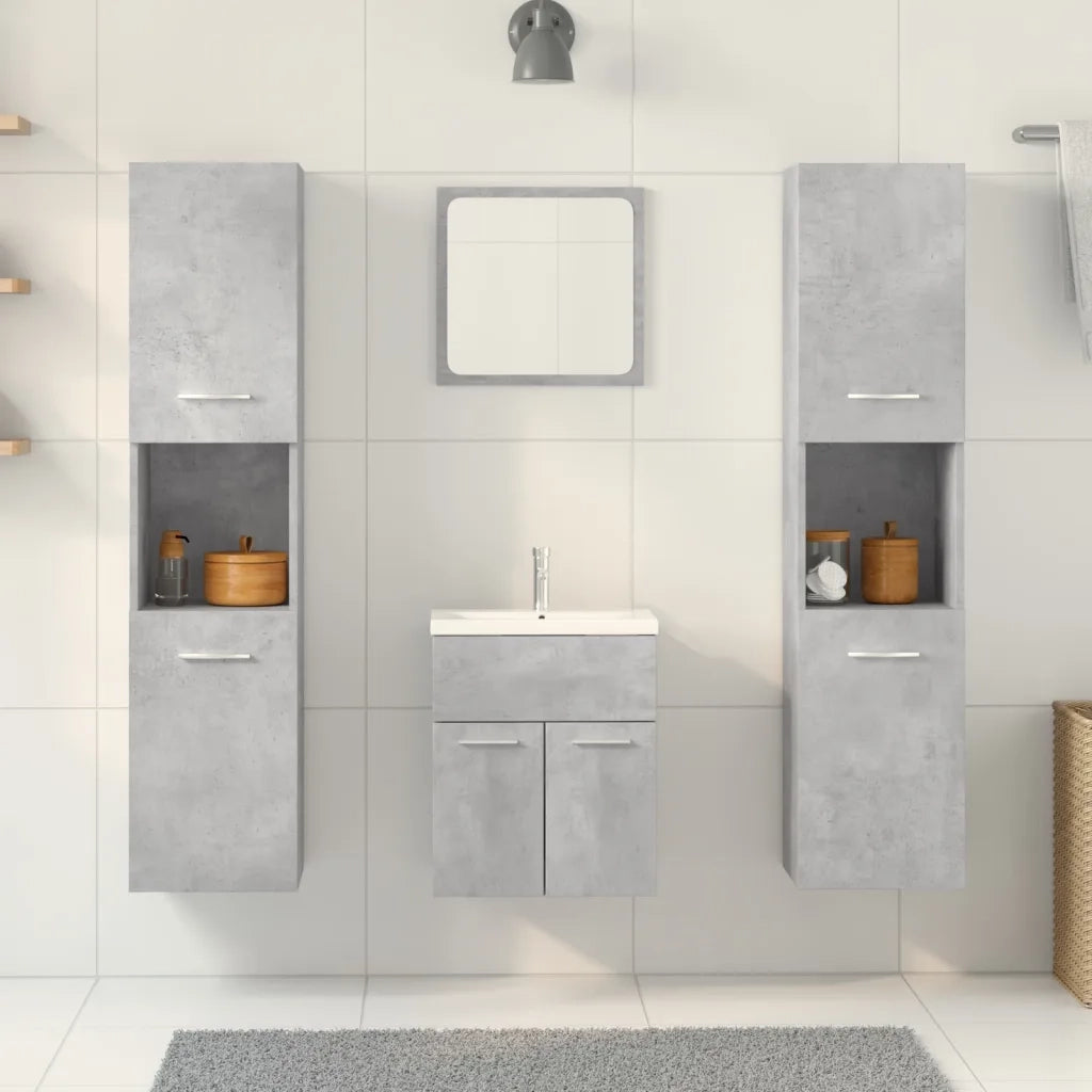 Set Mobili da Bagno 4 pz Grigio Cemento in Legno Multistrato