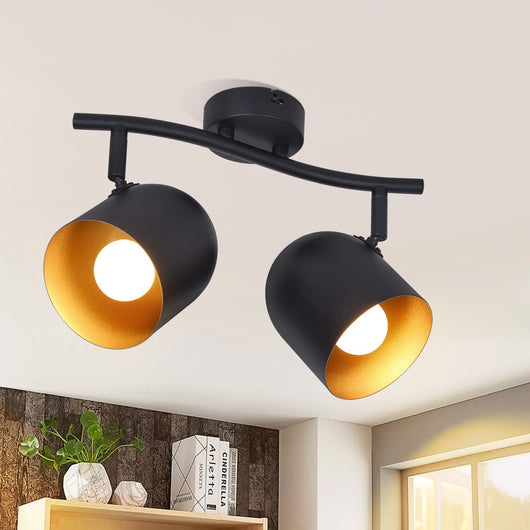 ZMH Faretto da soffitto 2 fiamme nero oro E14 lampada da soffitto girevole 350° soggiorno