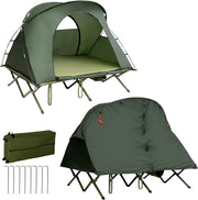 4 in 1 Tenda da Campeggio Rialzata per 2 Persone, Letto Brandina da Campeggio Pieghevole con Materasso Gonfiabile Automatico, Tenda a Doppio Strato Impermeabile e Antivento con Borsa