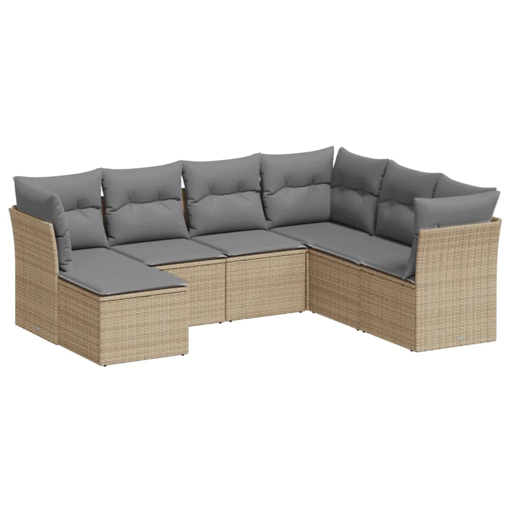 Set Divani da Giardino 7 pz con Cuscini Beige in Polyrattan 3217989