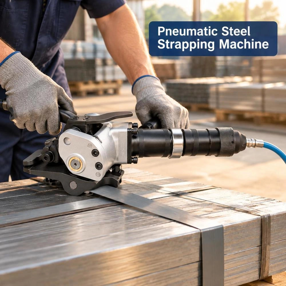 Pneumatic Strapping Machine, 8500 N Tension Force, Metal Strapping Tool, Tensioner & Cutting/sealing Device For 32 Mm Wide Metal Bands, Split Baler For Packaging