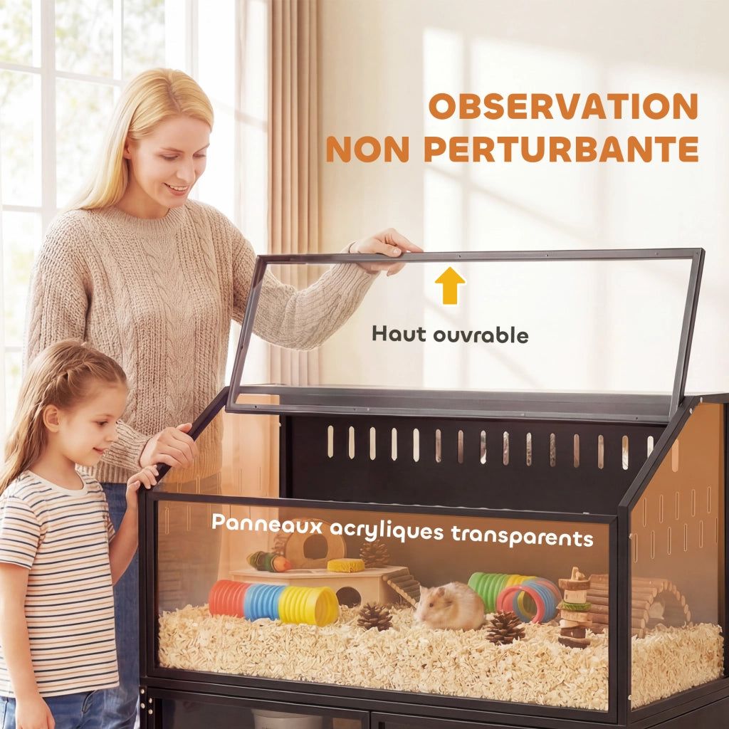Gabbia per Criceti 2 in 1 con Armaria ¨C zephmum ¨C Acciaio e Acrilico Nero