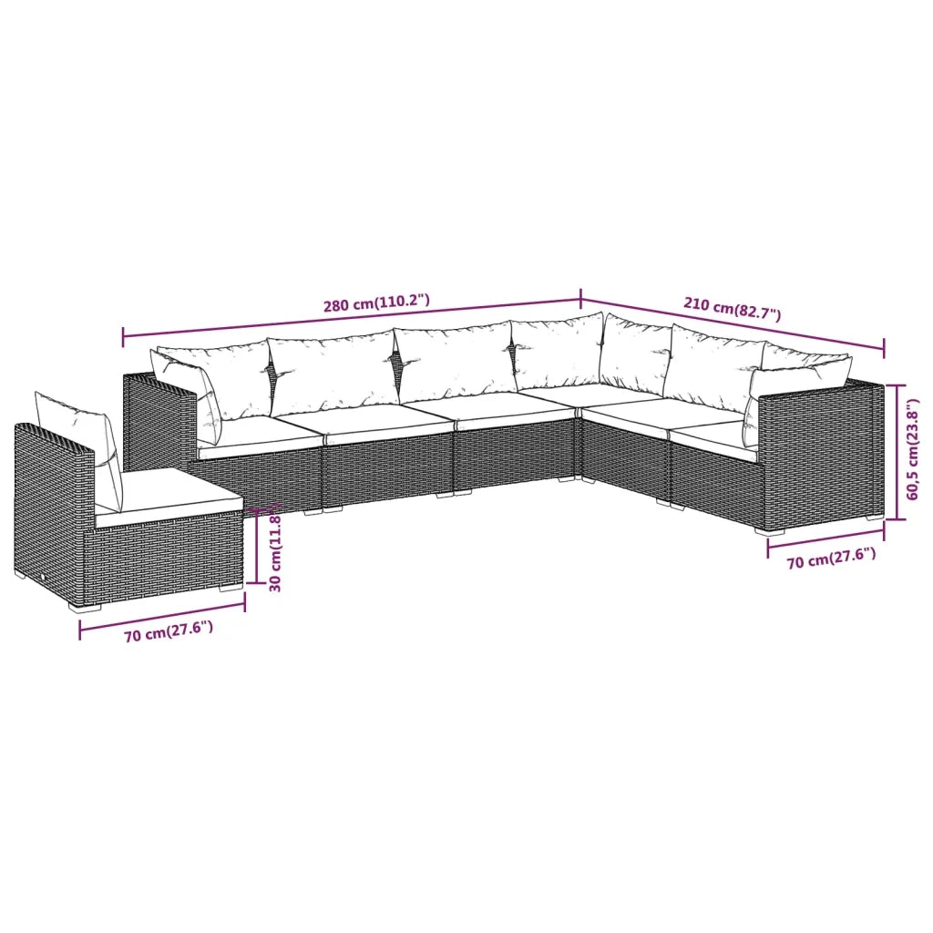 Set Divani da Giardino 7 pz con Cuscini in Polyrattan Marrone cod mxl 39040