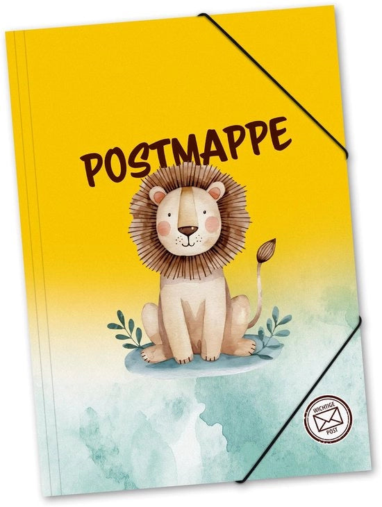 Map in plastica rigida con motivi DIN A4 e chiusura elastica con cerniera angolare (leone)