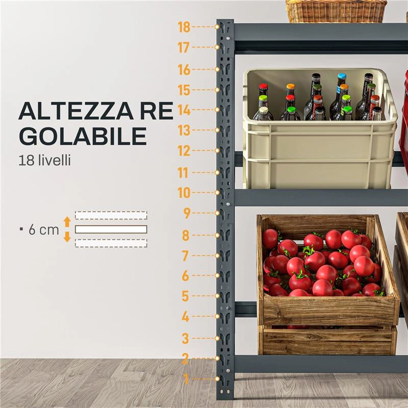 SCAFFALE PER 6 CASSE DI BEVANDE AUTOPORTANTE A 3 LIVELLI CON RIPIANI REGOLABILI 110X30X110 CM GRIGIO