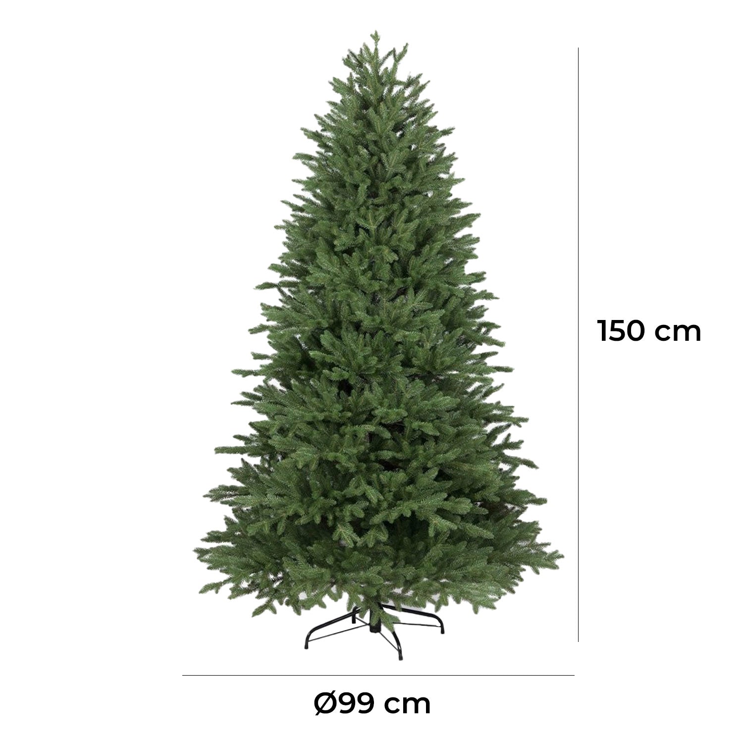 Albero di Natale Artificiale Realistico con Rami Fitti 150 cm 410 Rami Montaggio a Ombrello Verde