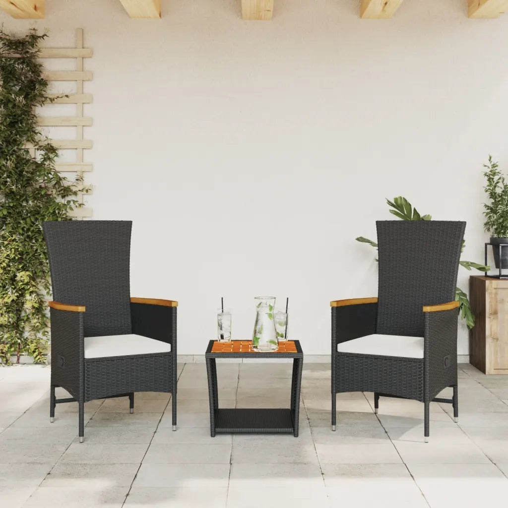 Set da Pranzo da Giardino 3 pz con Cuscini Nero in Polyrattan 3277540