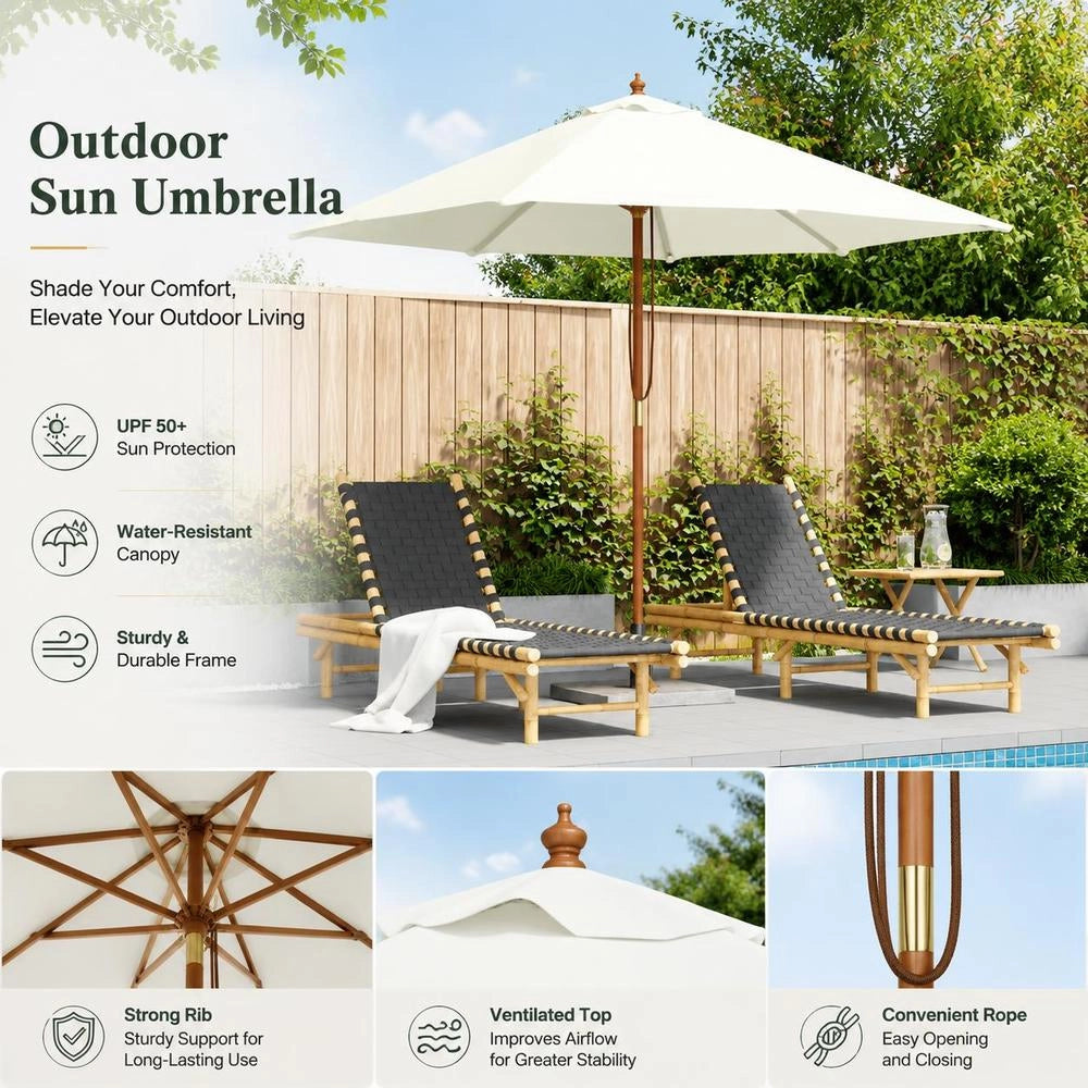 Parasol With Wooden Pole 150x200 Cm Sand White