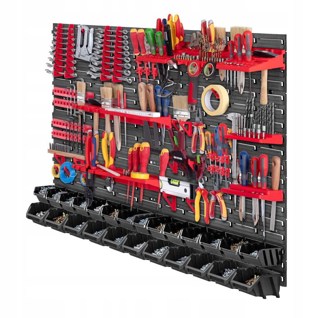 Pannello portautensili KADAX da parete per officina, 116x78 cm, 25 scomparti, 40 supporti, garage.