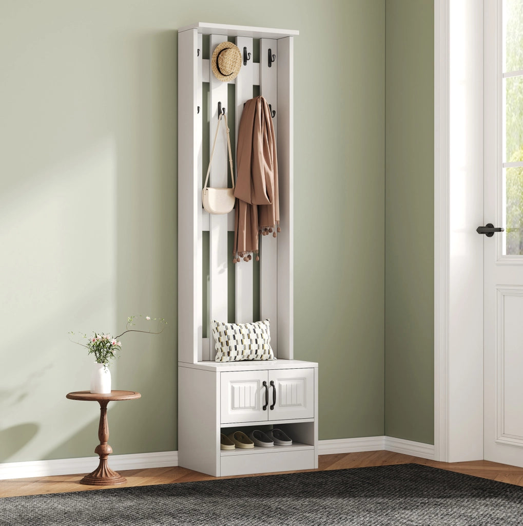 Mobile ingresso con scarpiera e guardaroba; 50 × 36 × 190 cm; pannello truciolare bianco