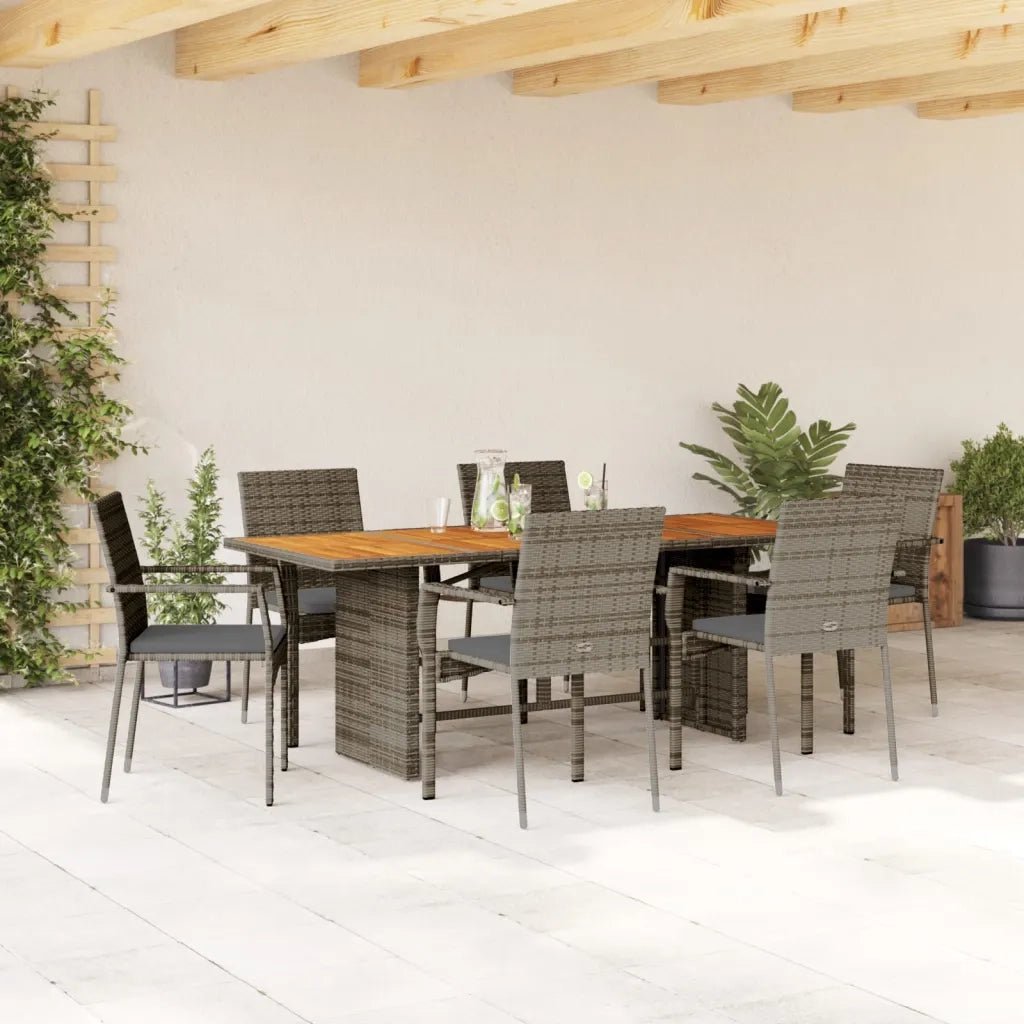Set da Pranzo da Giardino 7 pz con Cuscini in Polyrattan Grigio 3213504