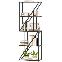 Libreria a 5 Livelli in Stile Industriale con Ripiani Aperti e Telaio in Acciaio 60x30x165 cm Rovere