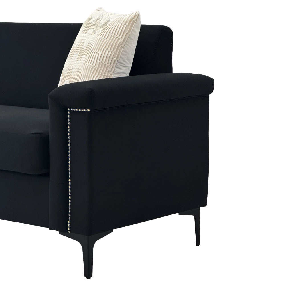 Divano a 2 posti compatto in tessuto con schiuma ad alta densità e piedini in metallo nero 172 × 73,5 cm