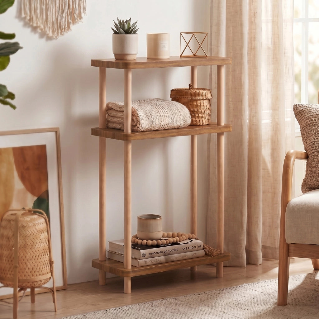 Scaffale da Terra Multiuso Nampernu a 3 Piani 62 x 40 x 18 cm - Effetto Legno [en.casa]