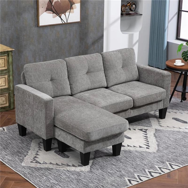 DIVANO ANGOLARE 3 POSTI CON CUSCINO PER SEDUTA E SCHIENALE IN TESSUTO EFFETTO CINIGLIA 186X130X84 CM TORTORA
