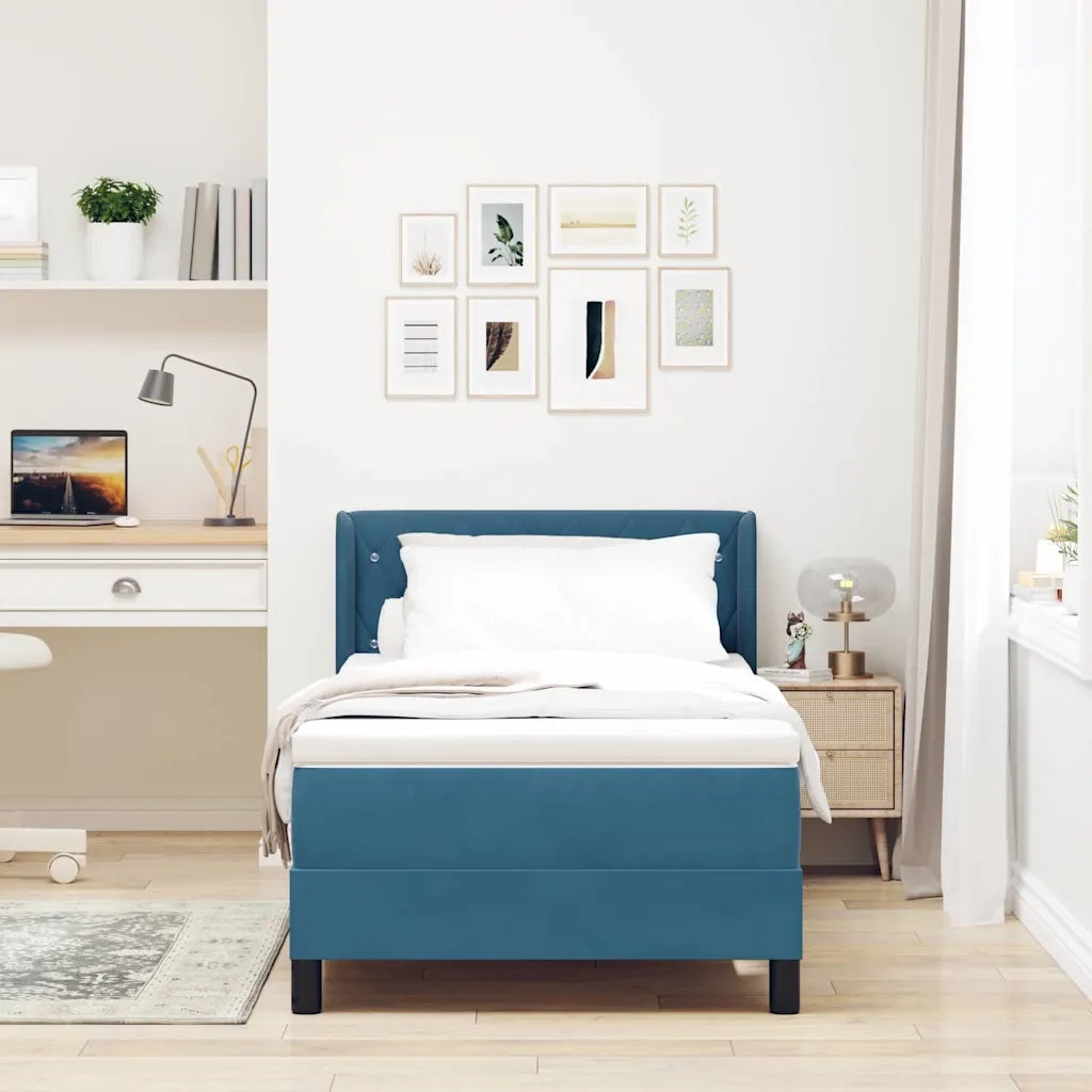 Letto a molle con materasso Blu Scuro 200 x 90 cm Poliestere