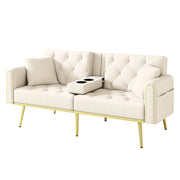 Divano letto 2 posti - con schienale regolabile e portabicchieri - velluto beige