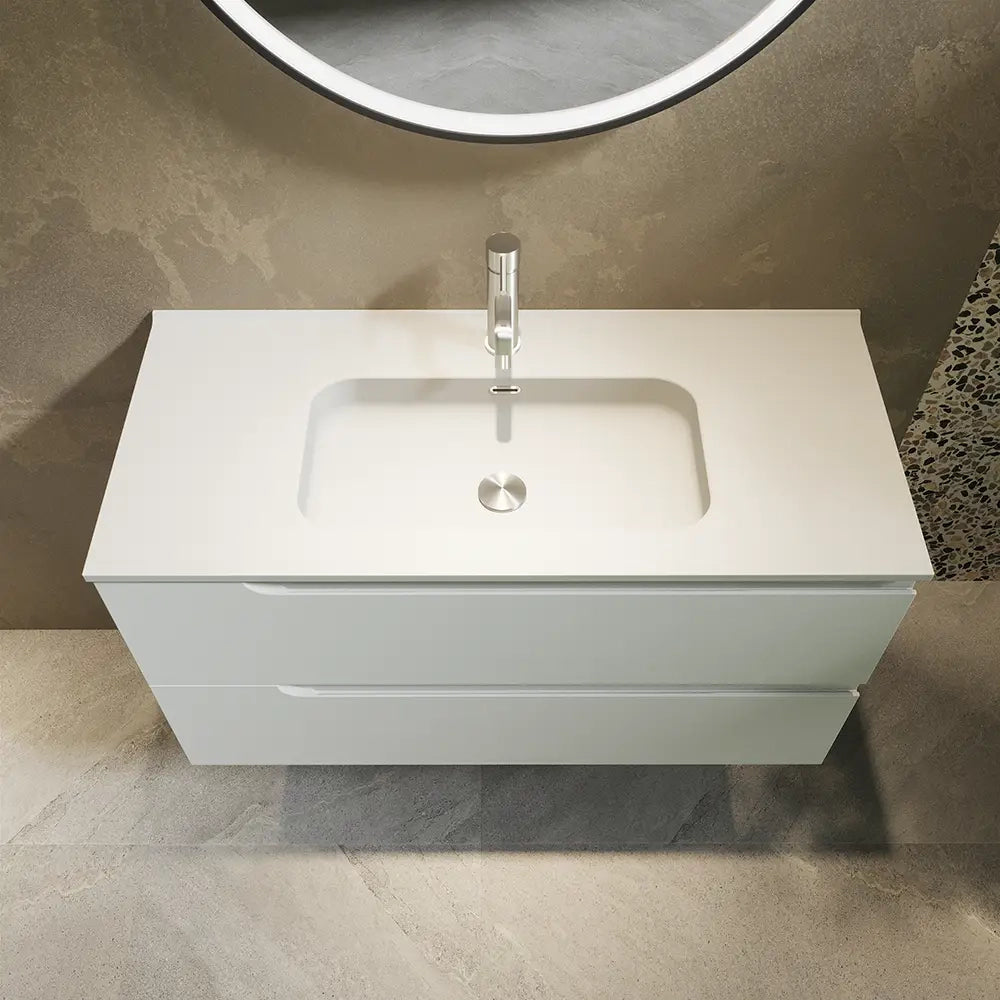 Mobile bagno sospeso 100 cm due cassetti bianco opaco con lavabo  | Moor
