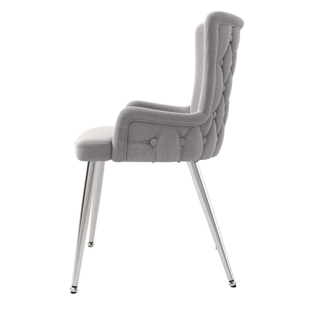 Set di 4 sedie in velluto con gambe in metallo; design moderno; grigio e argento