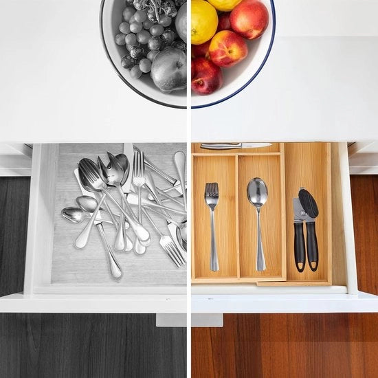 Organizzatore per pentole in legno di bambù - 29 x 475 x 355 cm - 4-6 contenitori - organizzatore per la cucina - naturale