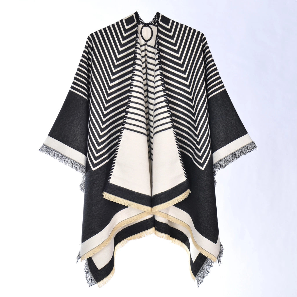 Nuovo scialle/mantella caldo e versatile in cashmere, stile europeo e americano, con orlo asimmetrico.