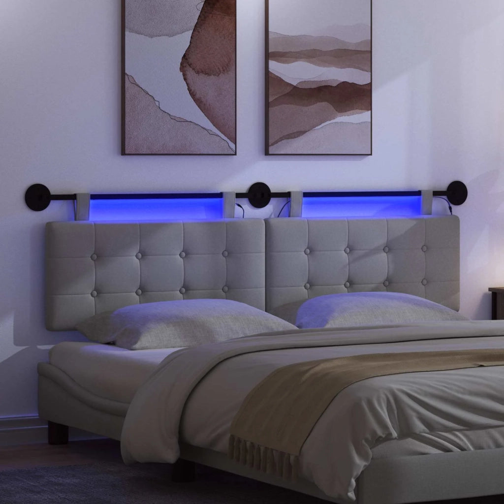 Testiera sospesa Con luce LED Grigio Chiaro Tessuto