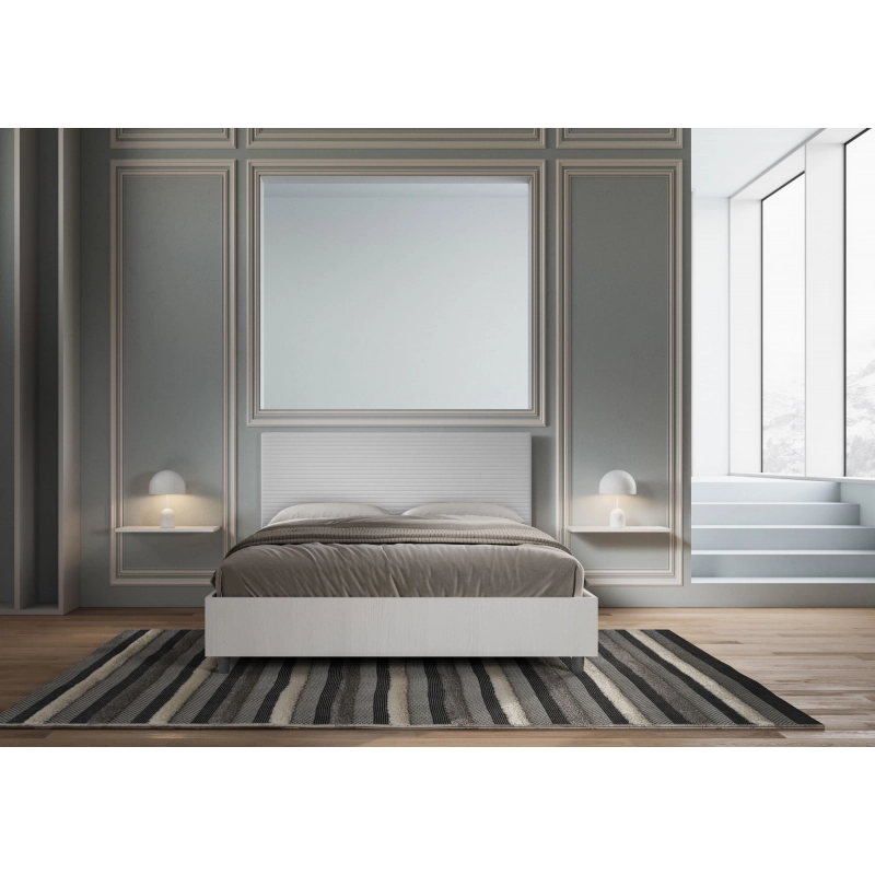 Letto Matrimoniale 160x200 cm struttura bianco frassino testata Level - Bianco,Similpelle,Con rete