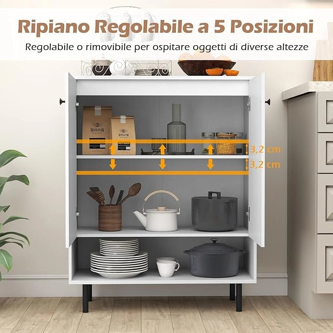 Credenza da Cucina, Armadietto da Terra Salvaspazio con 1 Ripiano Regolabile e 1 Vano, Mobiletto in Legno per Bagno, Soggiorno, Cucina, Ingresso, 75 x 35 x 95 cm, Portata 110 kg (Bianco)