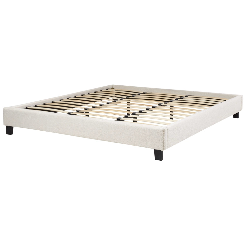 Letto 180 x 200 cm in bouclé beige chiaro con rete a doghe senza testiera