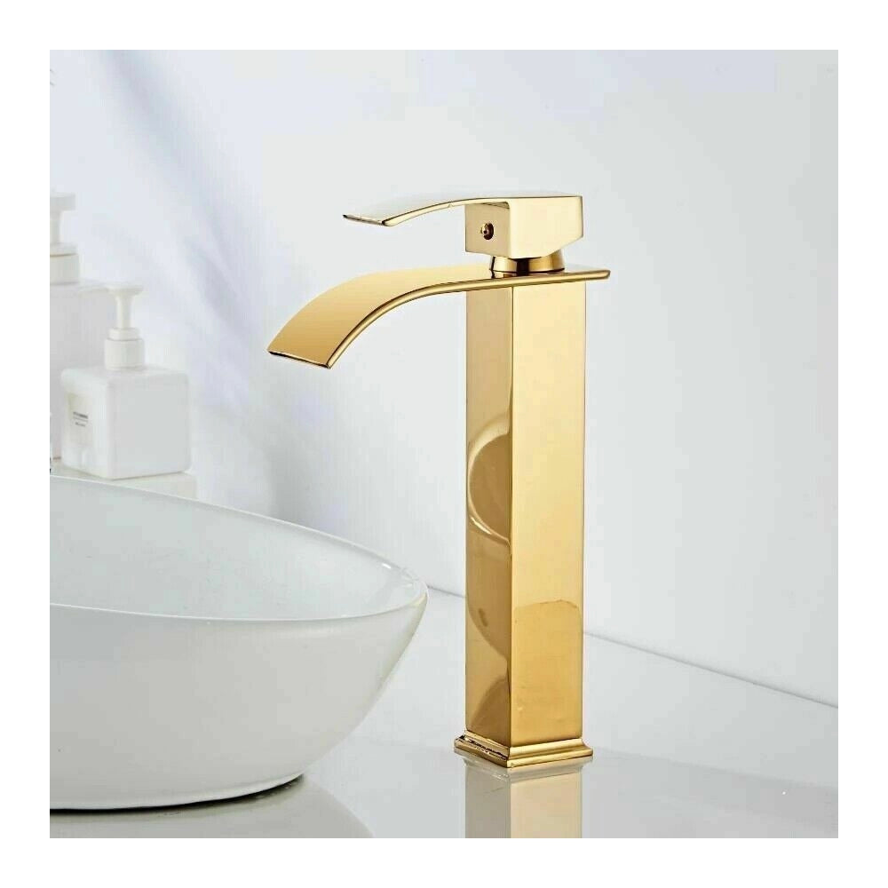 Trade Shop - Rubinetto Alto Da Bagno Design Moderno A Cascata Miscelatore Monocomando Dorato -