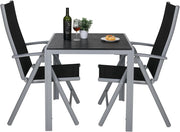 Set Giardino Esterno Alluminio 3 Pezzi, Tavolo da Giardino con Sedie, 1 Tavolo e 2 Sedie Pieghevole, Salotto Per Patio Giardino Balcone Veranda Esterno Piscina Terrazzo, Grigio argento