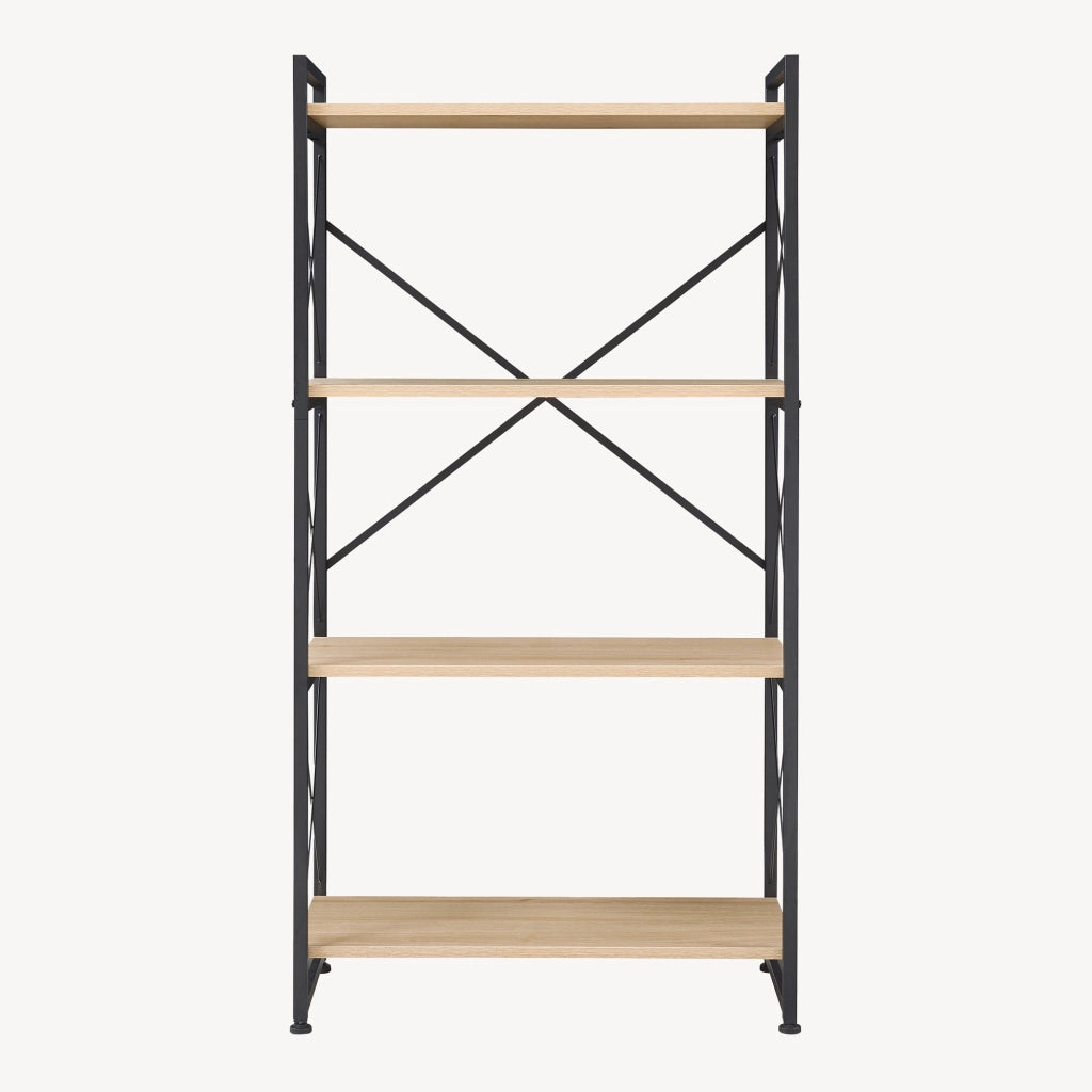 Libreria Skørping a 4 Ripiani Scaffale da Terra 125 x 65 x 30 cm - Nero / Effetto Rovere [en.casa]