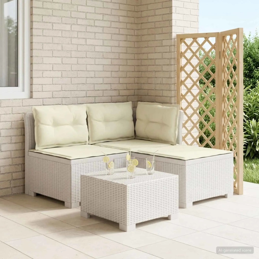 Divano da esterno-Divano da Giardino 3 posti con cuscini in look rattan PP Bianco 336699