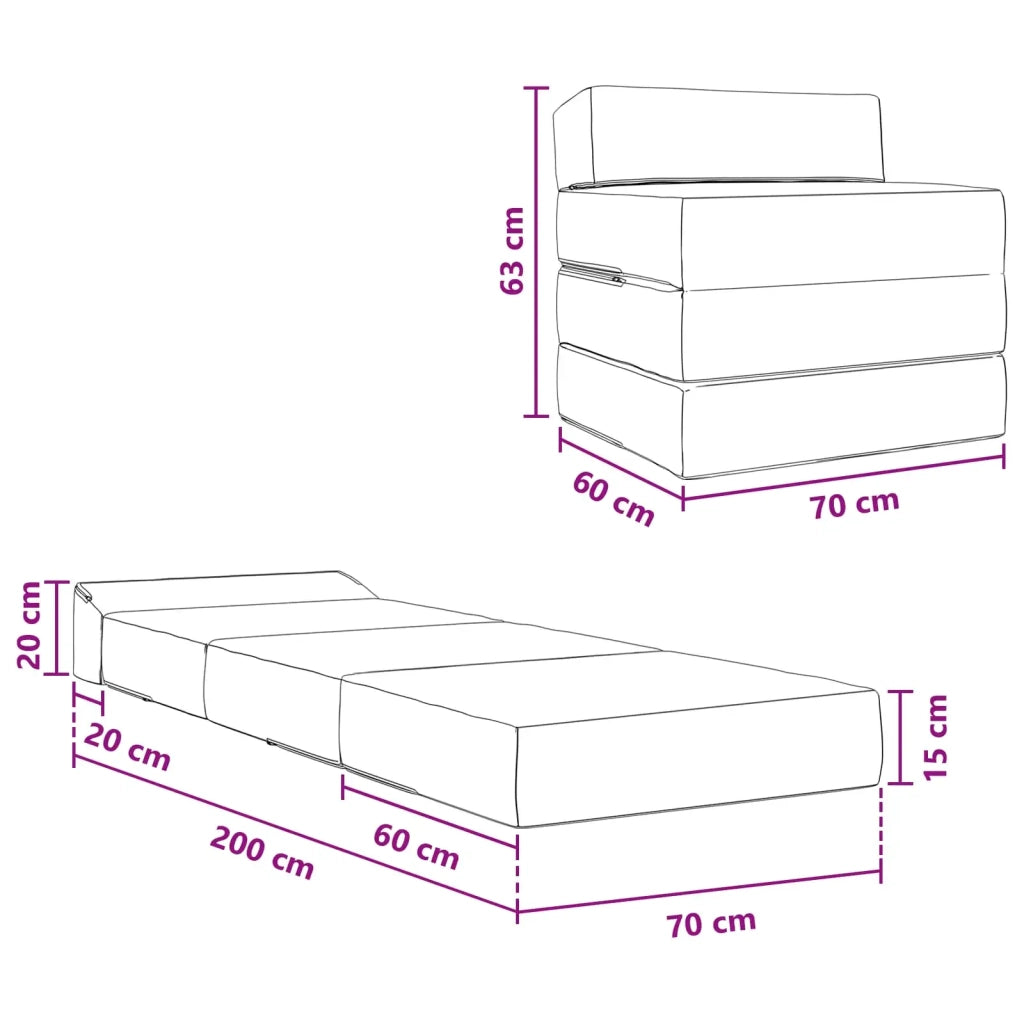 Divano Letto Pieghevole Grigio Chiaro 200 x 70 x 15 cm Velluto 900007