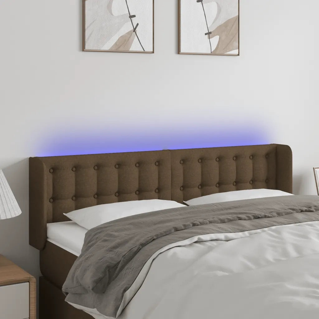 Testiera a LED-Testata con LED Marrone Scuro 147x16x78/88 cm in Tessuto 153241