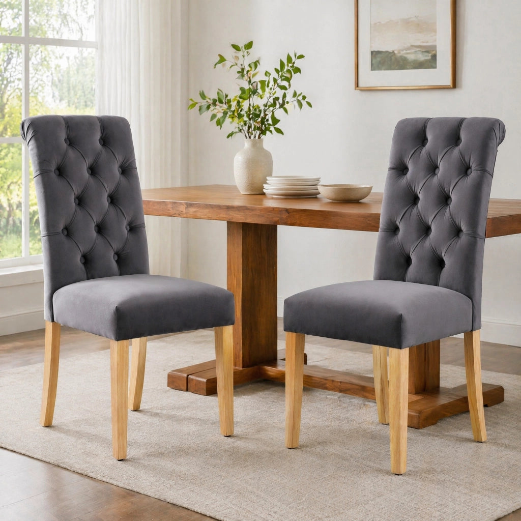 SEDIA da pranzo Set da 2 pezzi in velluto grigio con gambe in quercia
