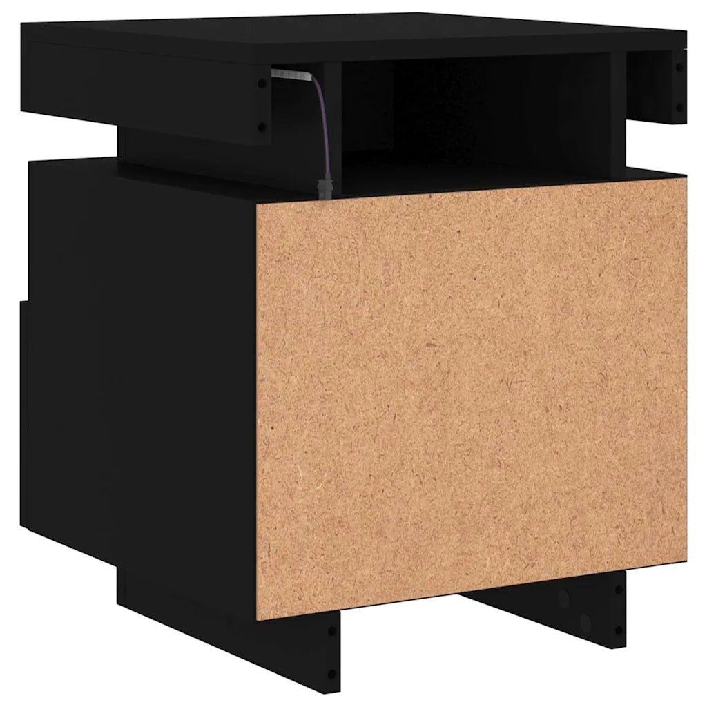 Set di 2 Comodini | Armadio da Notte | Mobiletto da notte con Luci LED Neri 40x39x48,5 cm