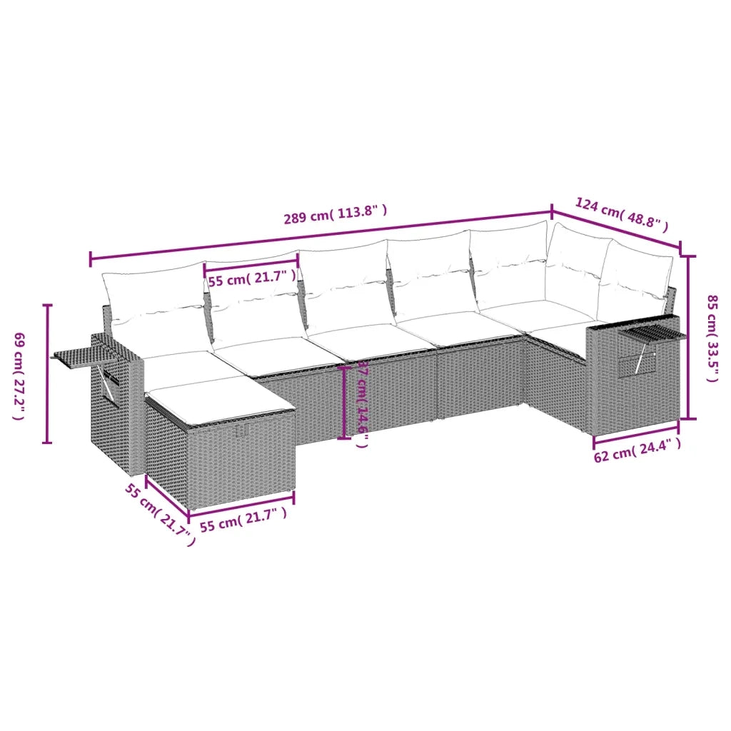 Set Divani da Giardino 7pz con Cuscini Grigio Chiaro Polyrattan 3263818