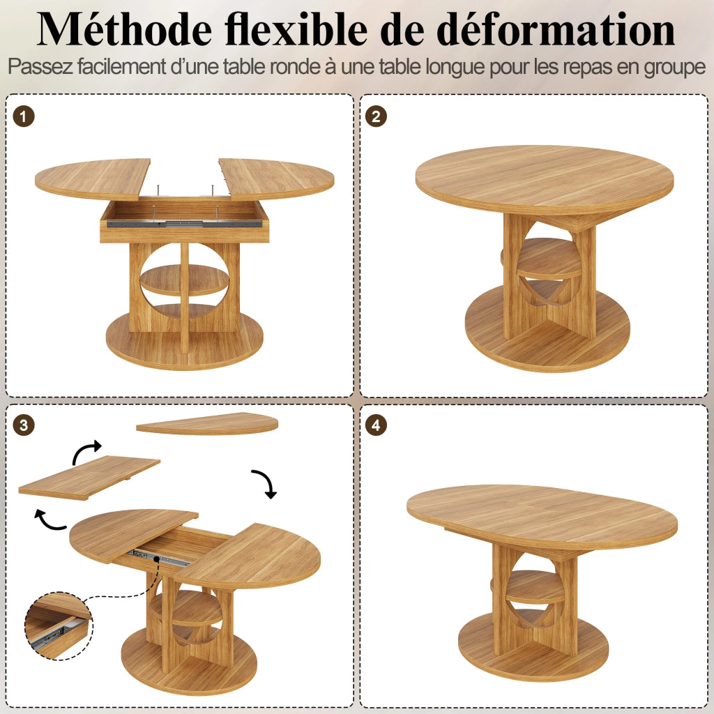 Tavolo da pranzo allungabile con spazio contenitore centrale; 2 forme; in MDF; effetto legno