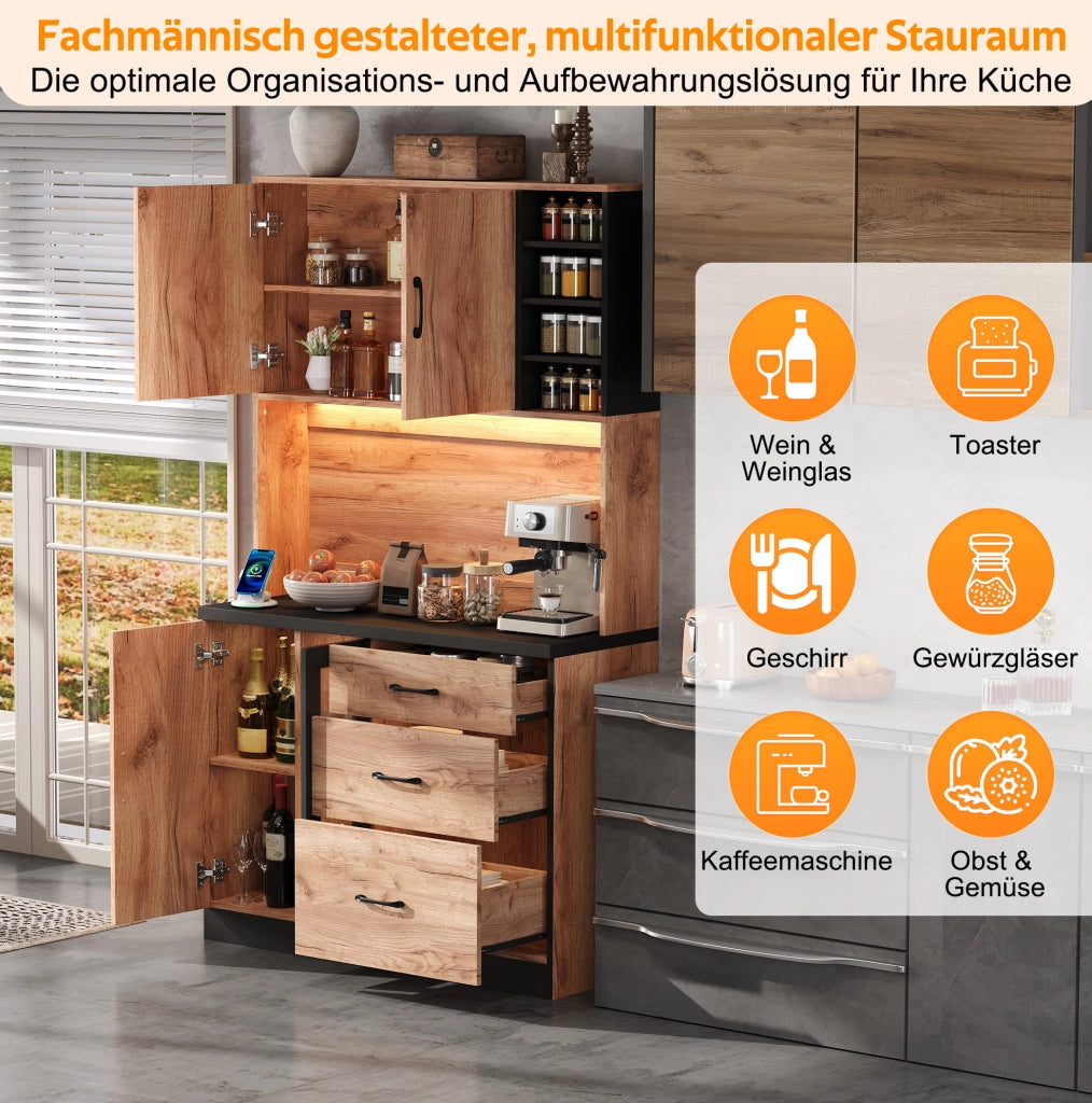Colonna cucina 105x40x180 cm con LED, prese USB e cassetti