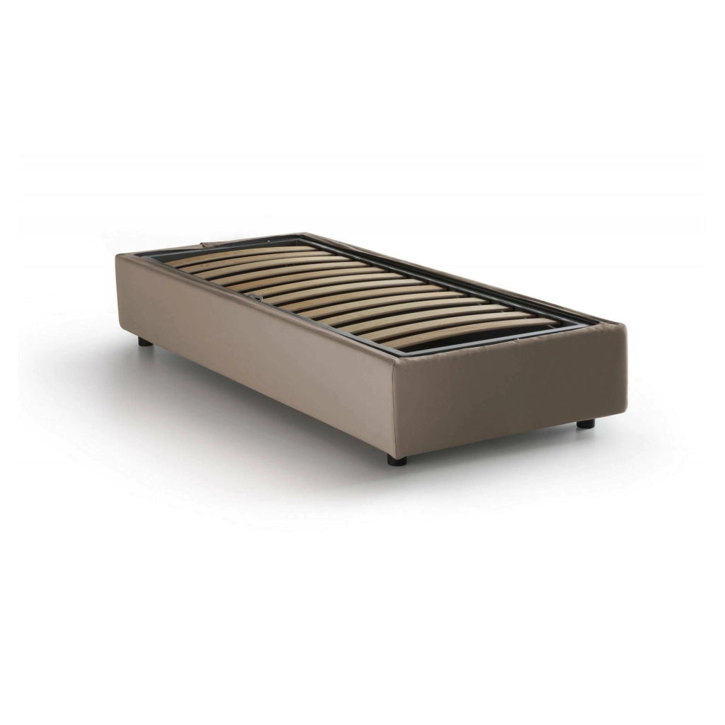 Letto singolo Aquolina, Letto contenitore con rivestimento in tessuto, Made in Italy, Apertura frontale, adatto per materasso cm 80x190, Tortora